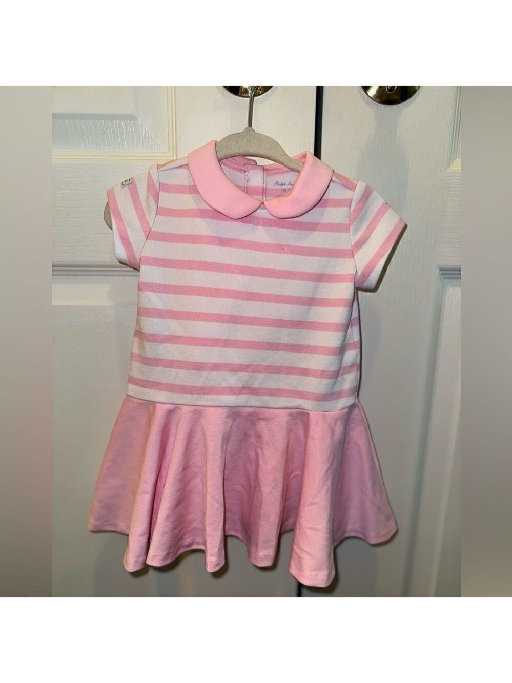 RALPH LAUREN Striped Dress Pink White Cotton